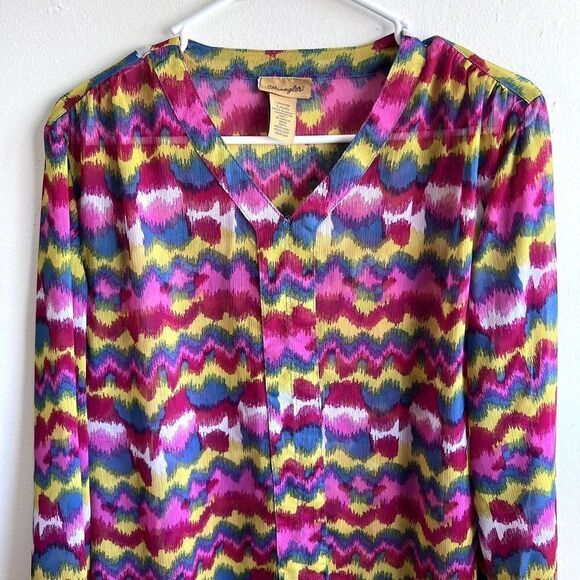 WRANGLER Women's Long Sleeve Multicolor V Neck Blouse Made in India - Picture 2 of 9